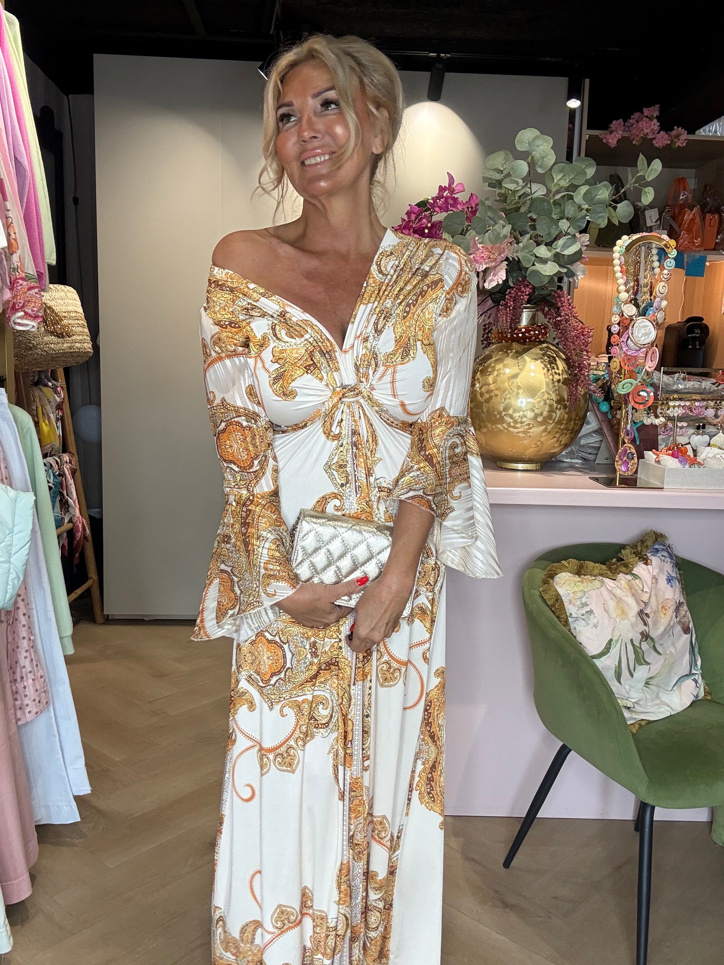 Lange Jurk Versace Print Crème